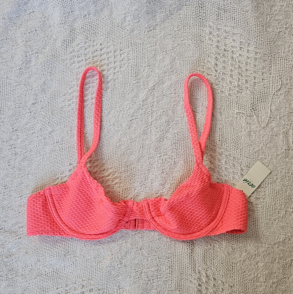 NEW Aerie Unlined Underwire Neon Pink Bikini Top Womens Small